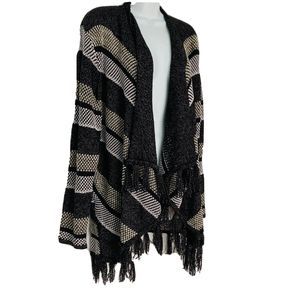 Style & Co Waterfall Open Front Fringe Cardigan Sweater Open Knit Women’s Size L